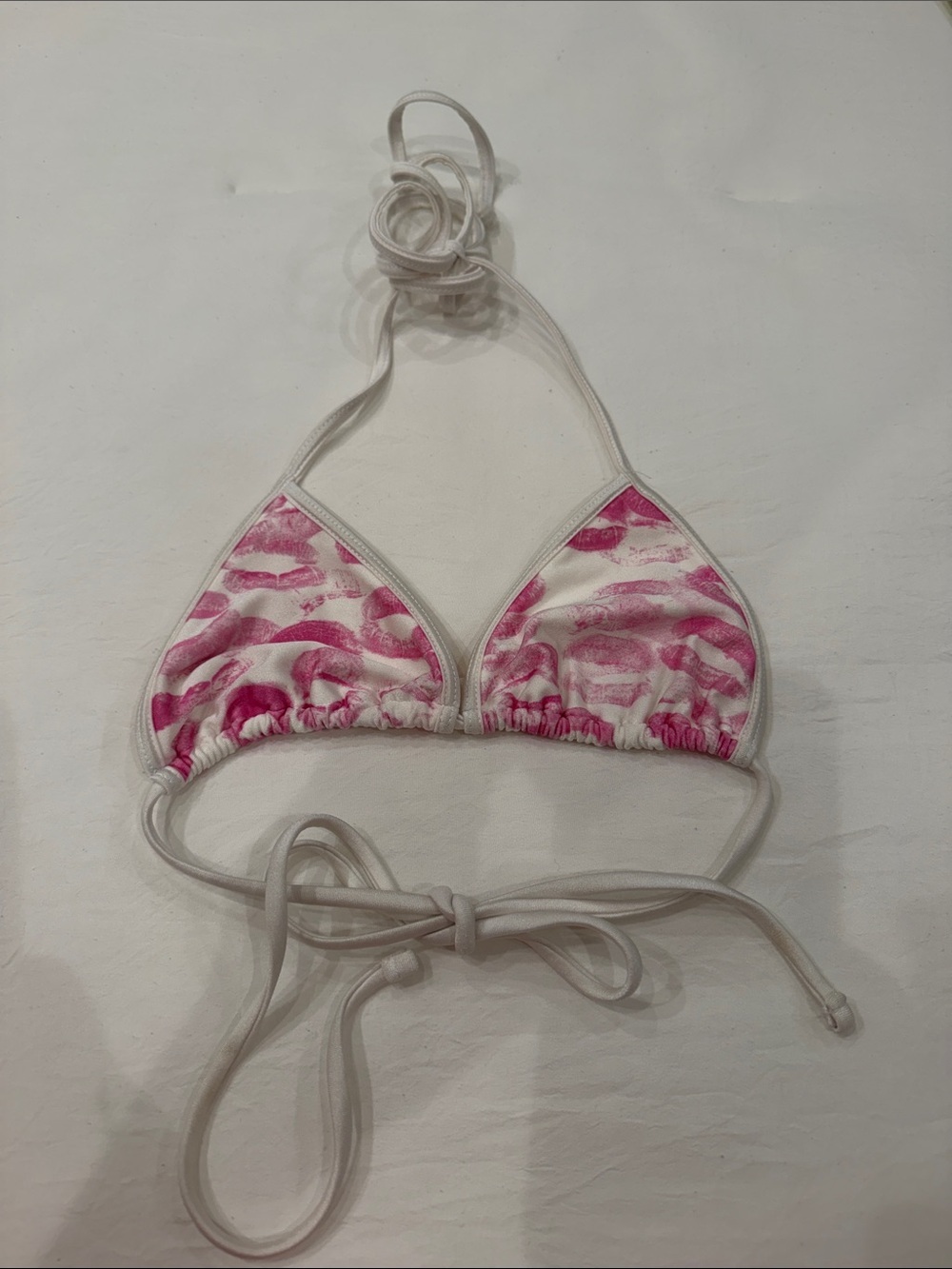 Frankie's Bikinis Pink and White Triangle Bikini Top